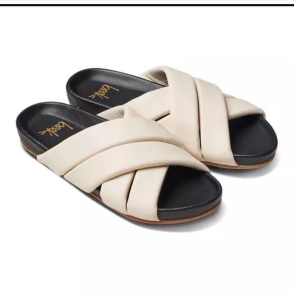 BEEK Merlin Leather Cross Band Slide Sandals Eggshell Ivory Off White NEW NIB